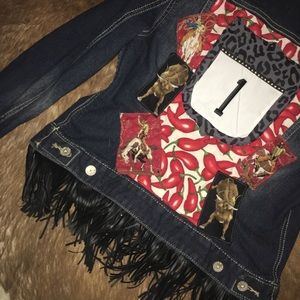 Black Fringe Back Number Rodeo Jacket